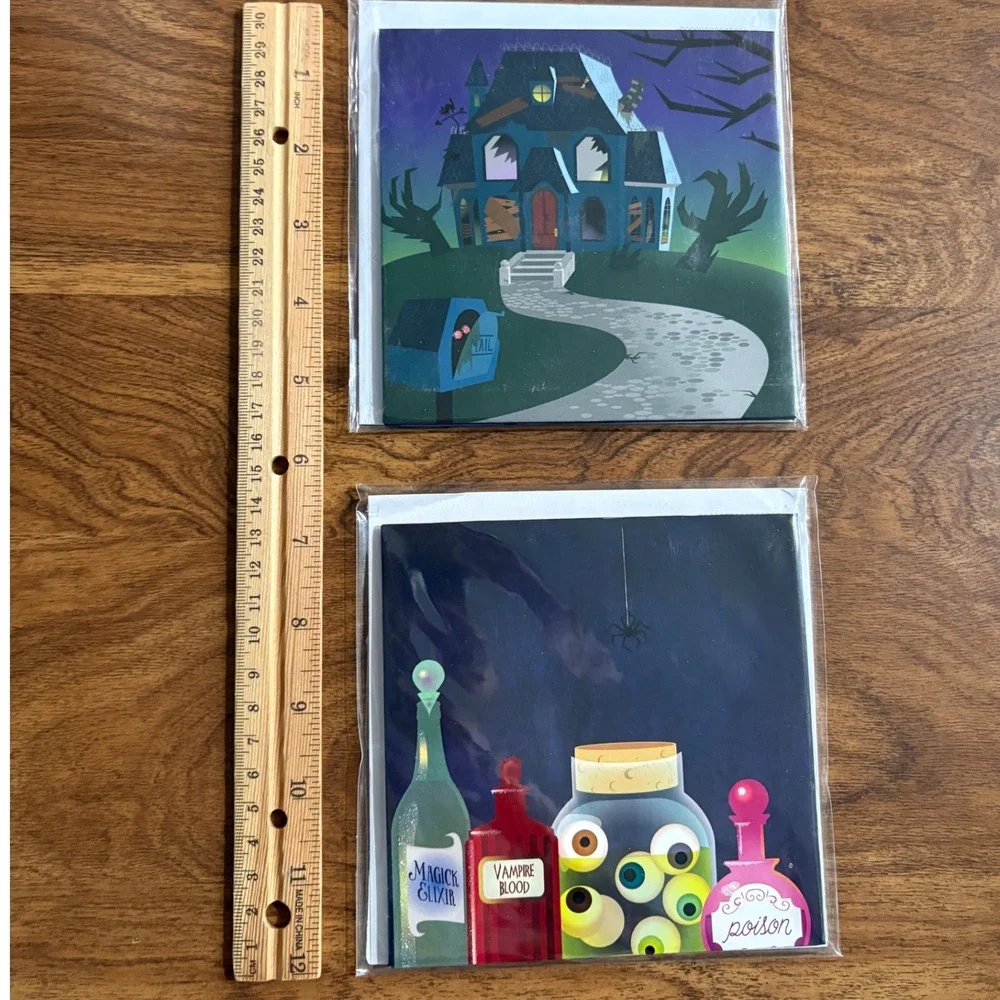 2 Halloween Haunted House & Potions Witch New‎ Treasures Pop-Up Greeting Cards